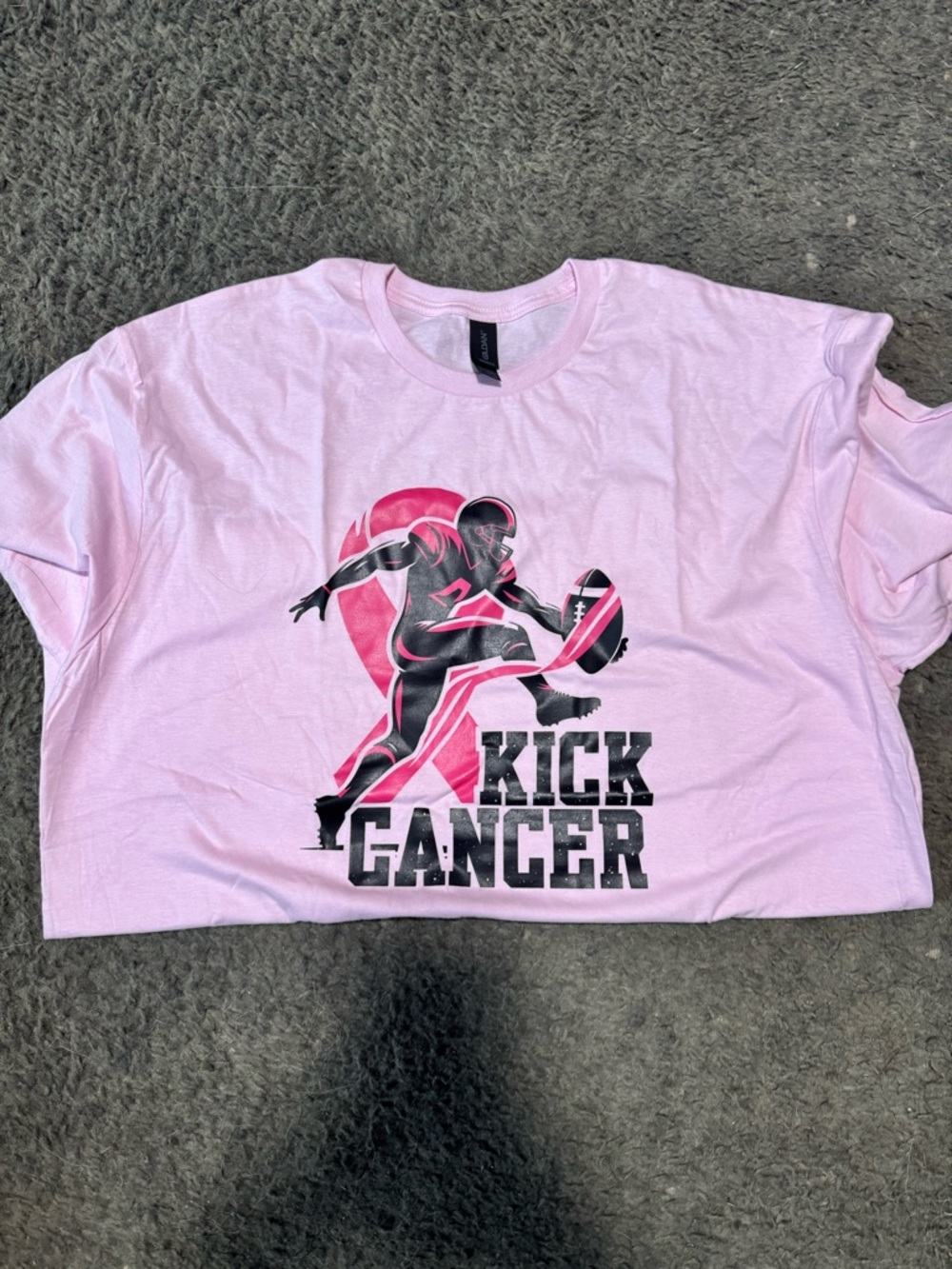 Gildan Pink Graphic Tee with Red and Black Print